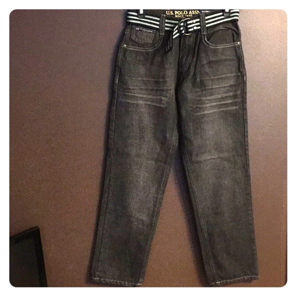 BNWT BOYS US POLO ASSN BLACK JEANS W/belt size 10